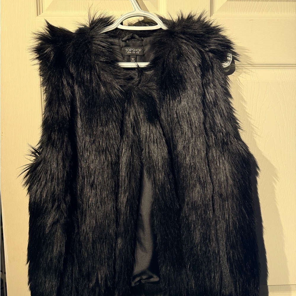 Topshop Black Faux Fur Vest
